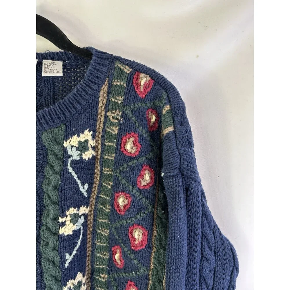 Vintage 90s Streetwear Grunge Cardigan Sweater Paisley Cable Knit Cropped - Picture 5 of 8